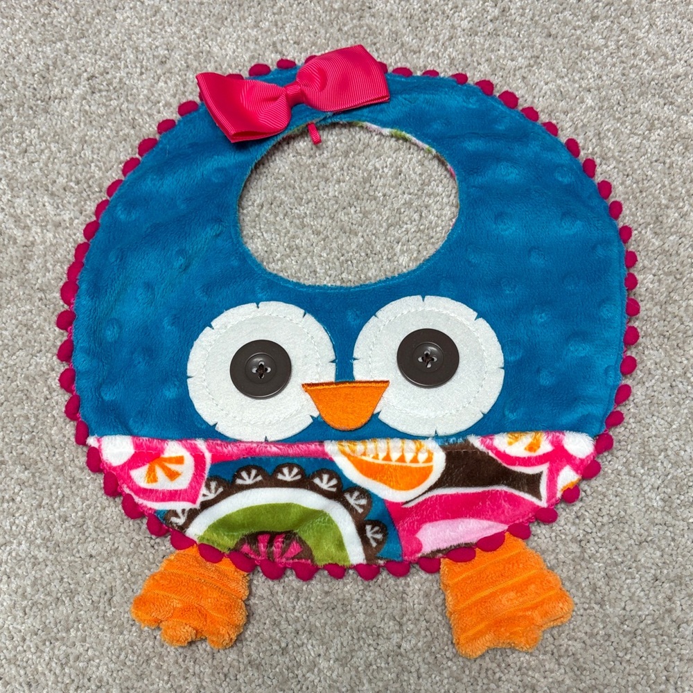 Mud Pie Blue and Pink Owl Baby Bib
